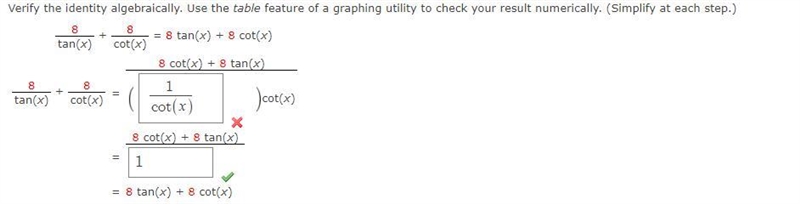 Verify the identity algebraically. Use the table feature of a graphing utility to-example-1