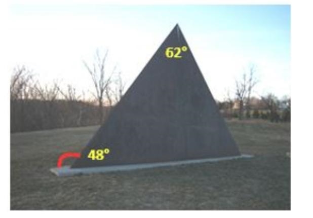 Please help !!! Find the measure of the exterior angle, formed by the sculpture and-example-1