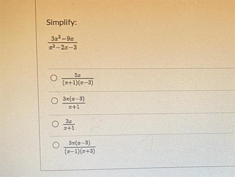 Simplify: 3x^2-9x over x^2-2x-3-example-1