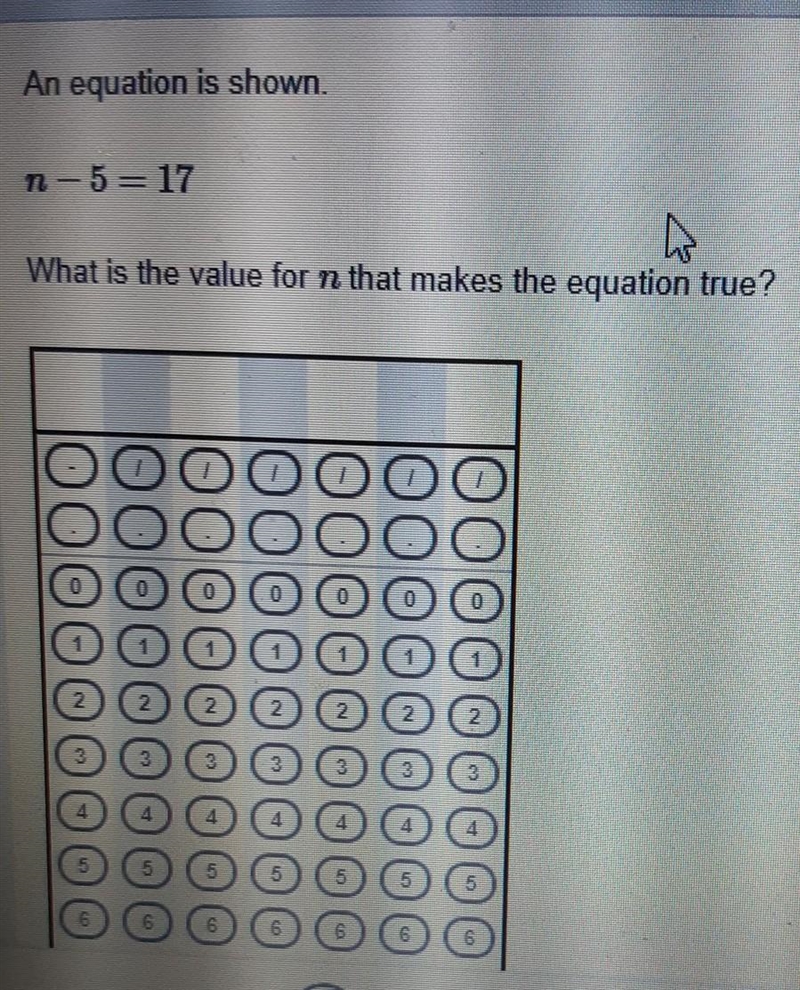 An equation is shownn-5=17What is the value for n that makes the equation true-example-1