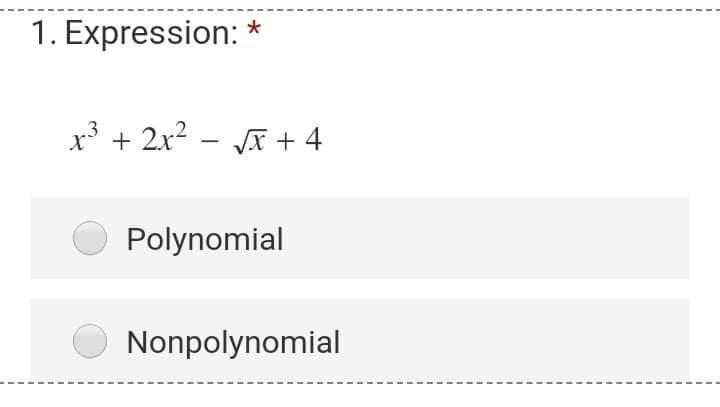 Direction: Identify if the given expression is a polynomial or nonpolynomial if it-example-2