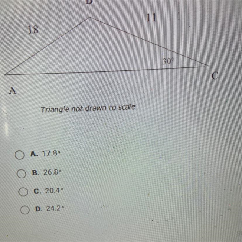 Given the triangle below, what is m ZA, rounded to the nearest tenth?-example-1