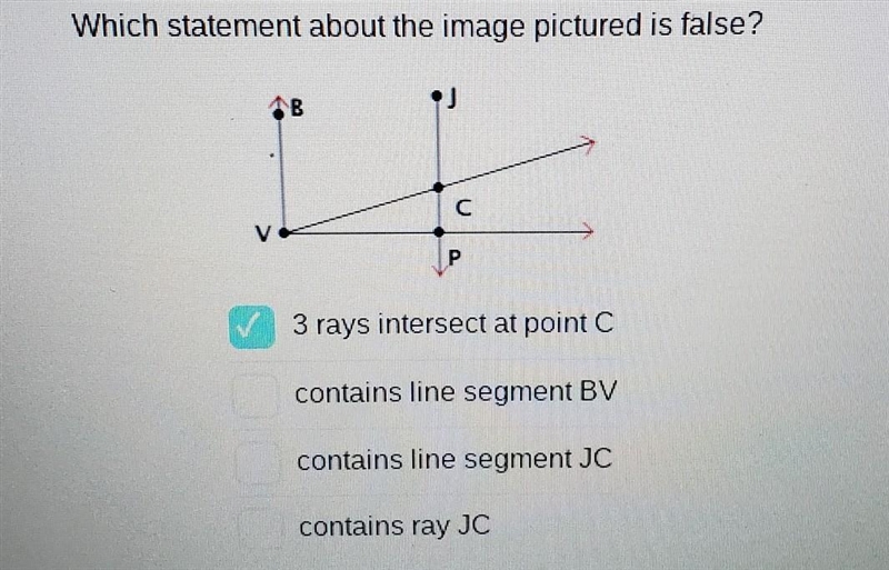 Which statement about the image pictured is false? B . C 3 rays intersect at point-example-1