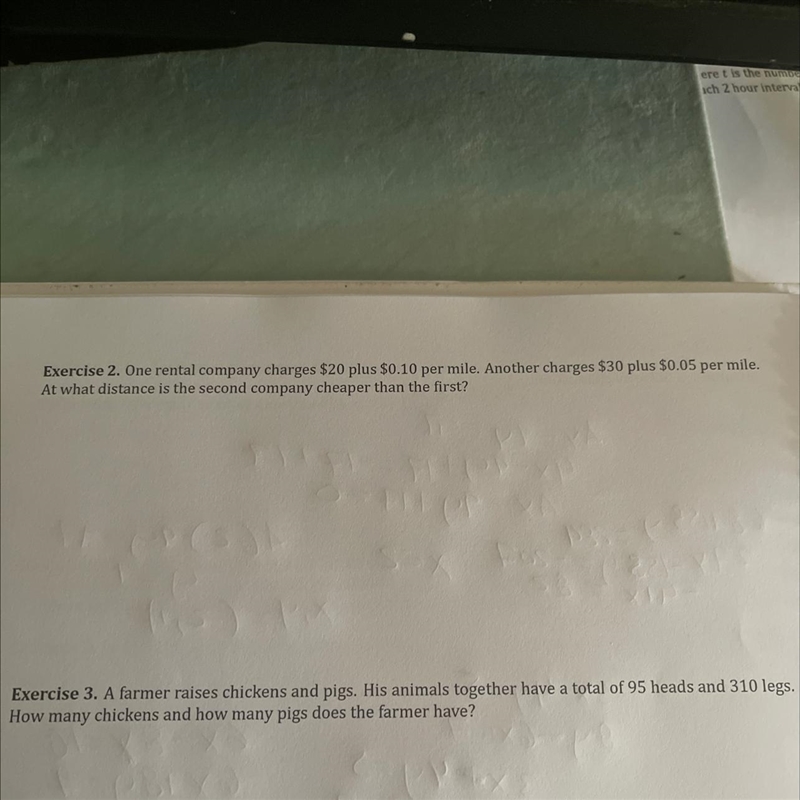 One rental company charges $20 +0.10 per mile another charge is 30+0.05 per mile at-example-1