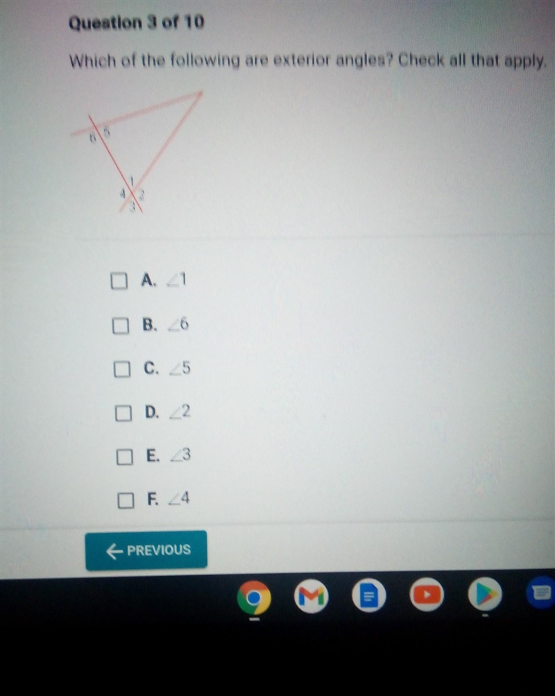 Which of the following are exterior angles?​-example-1