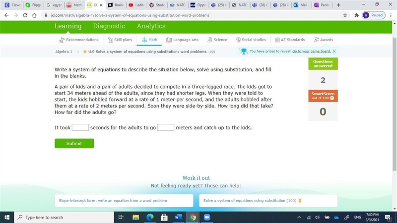 Write a system of equations to describe the situation below, solve using substitution-example-1