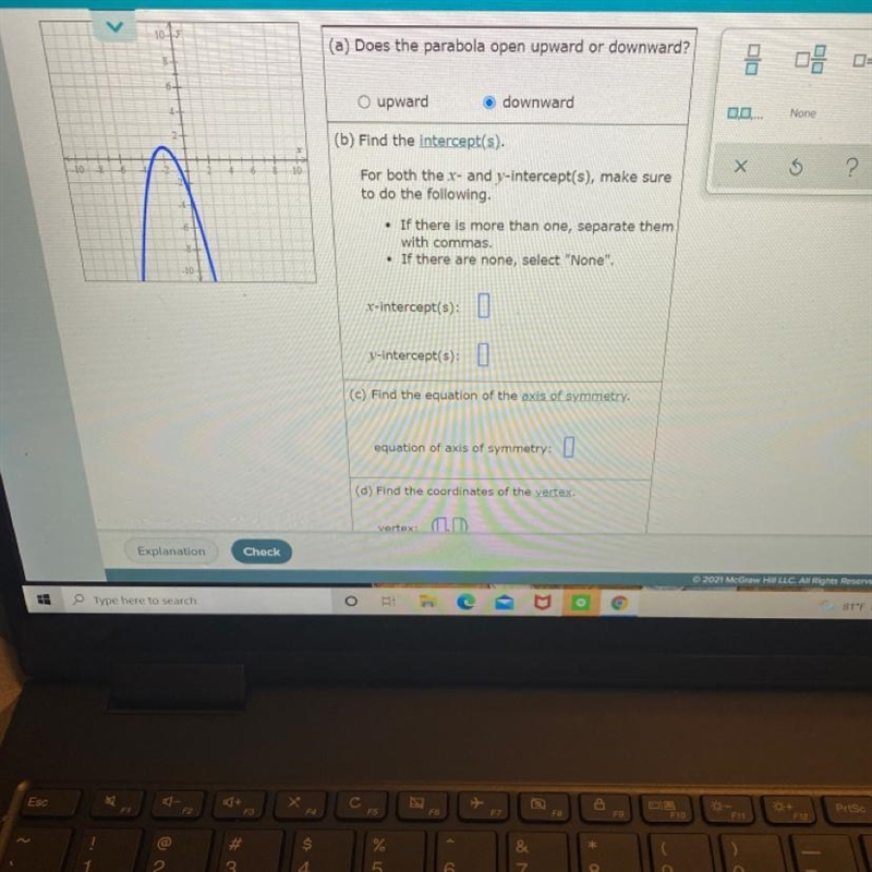 Use the graph of the parabola to fill in the table.-example-1