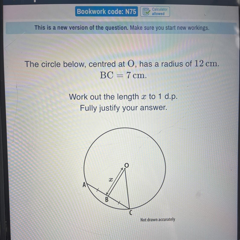 The circle below centred at O has a radius of 12cm-example-1