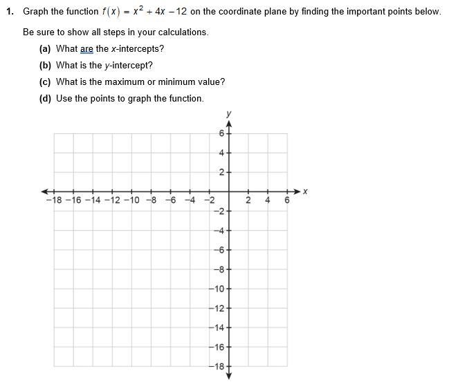 Please help me with this question:Graph the function F(x) = x^2 + 4x - 12 on the coordinate-example-1