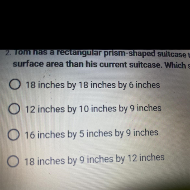 tom has a rectangular prism - shaped suitcase that measures 9 inches by 9 inches by-example-1