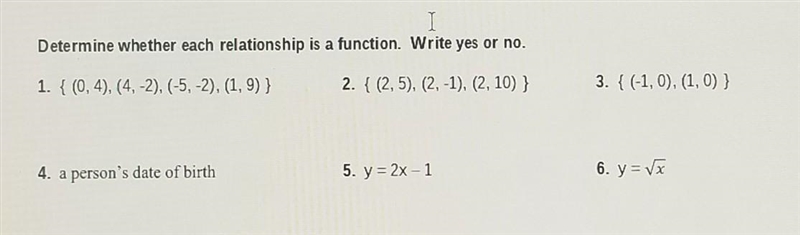 Determine whether or not they are functions or not. please do all 6 if you can?-example-1