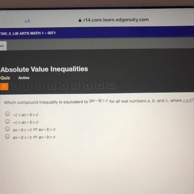 Which compound inequality is equivalent to lax- bl > C for all real numbers a, b-example-1