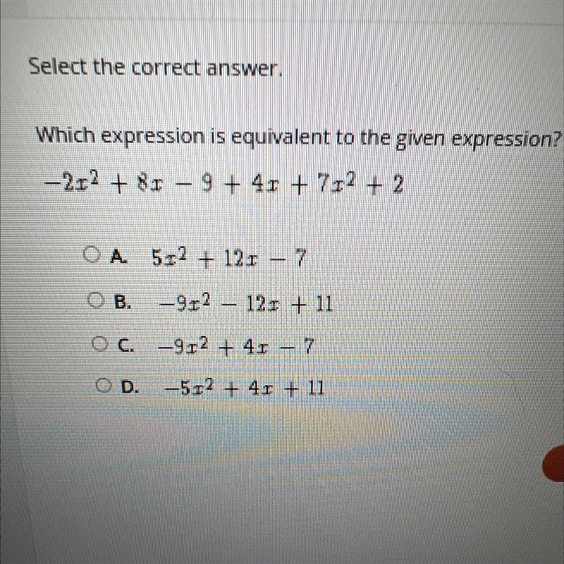 Which expression is equivalent to the given expression?-2=7 +81 - 9 + 41 + 7=2 + 2-example-1