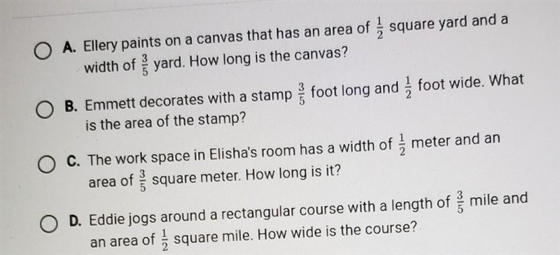 Select the story problem that divides a problem represents 1 / 5 ÷ 1/2-example-1