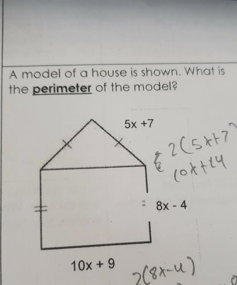 A model of a house is shown. What is the perimeter of the model?-example-1