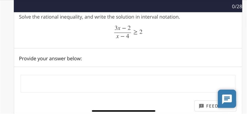 Solve the rational inequality, and write the solution in interval notation.-example-1