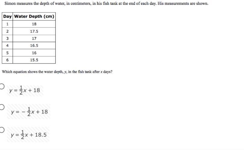 Simon measures the depth of water in centimeters, in his fish tank at the end of each-example-1