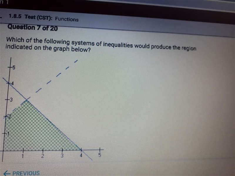 Which of the following systems of inequalities would produce the region indicated-example-1