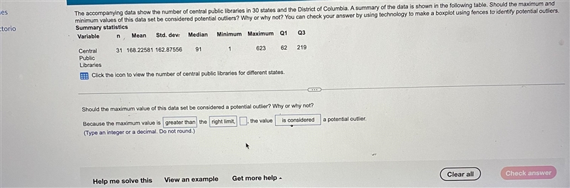 The accompanying data show the number of central public libraries in 30 states and-example-1