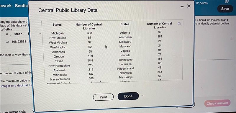 The accompanying data show the number of central public libraries in 30 states and-example-2