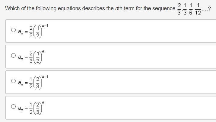 Which of the following equations describes the nth term for the sequence two thirds-example-1