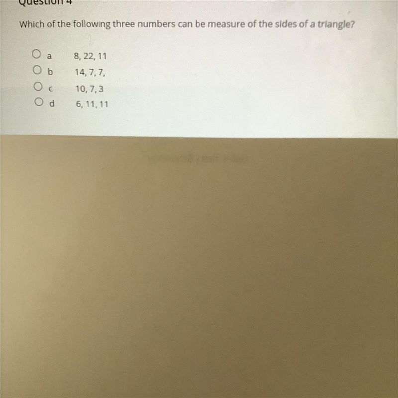 Which of the following three numbers can be measured of the sides of a-example-1