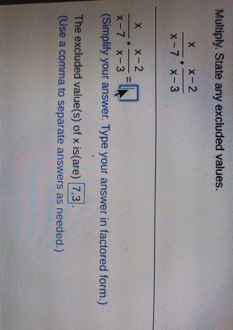 Multiply. State any excluded values. Simplify your answer. Type your answer in factored-example-1