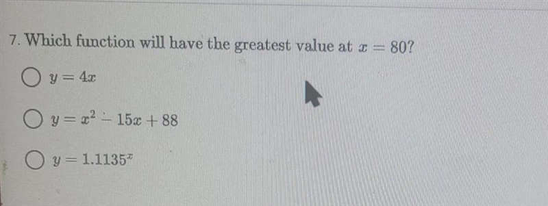 Which function will have the greatest value of x equals 80-example-1