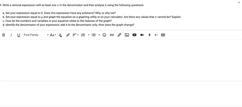 Write a rational expression with at least one in the denominator and then analyze-example-1