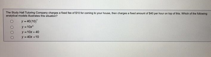 The Study Hall Tutoring Company charges a fixed fee of $10 for coming to your house-example-1