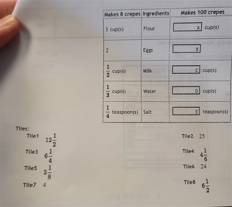 You have a recipe for crepes. The recipe makes 8 crepes. You need 100 crepes for a-example-1