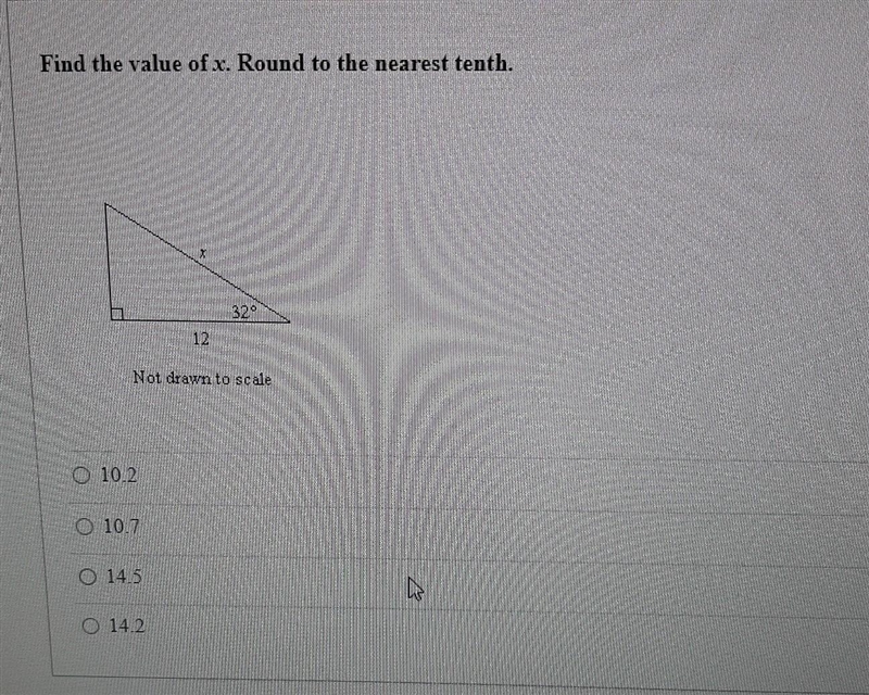 Find the value of x. Round to the nearest tenth. X 12 32° Not drawn to scale Find-example-1