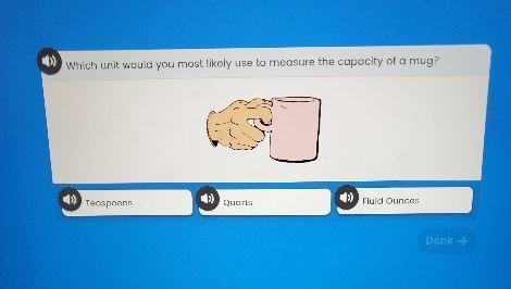 Which unit would you most likely use to measure the capacity of a mug? Teaspoons Quarts-example-1