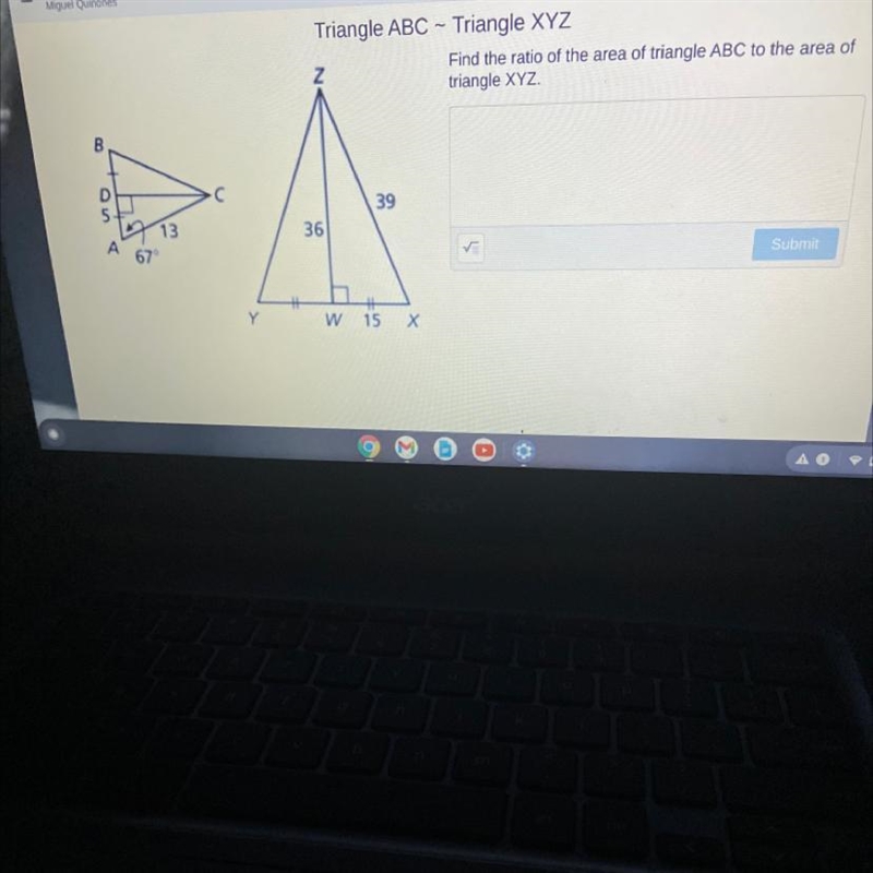 Find the ratio of the area of triangles ABC to the area of triangle XYZ-example-1