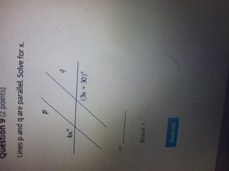 (3x+30) line p and q are parallel solve for x-example-1