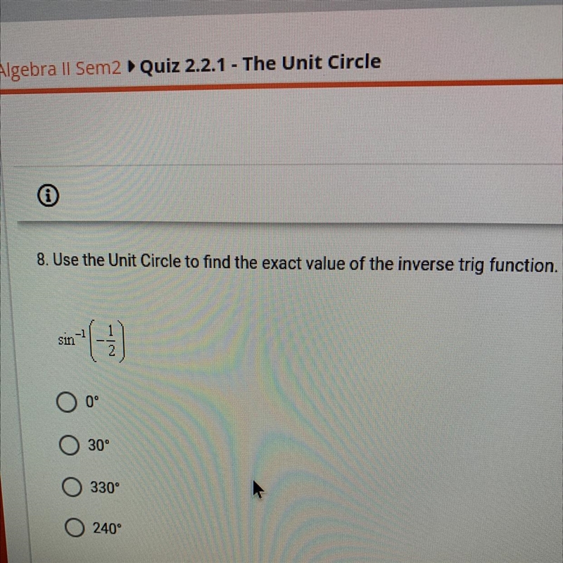 Use the Unit Circle to find the exact value of the inverse trig function.-example-1