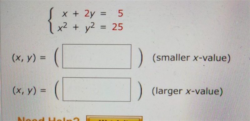 NO LINKS!! Use the method of substitution to solve the system. (If there's no solution-example-1