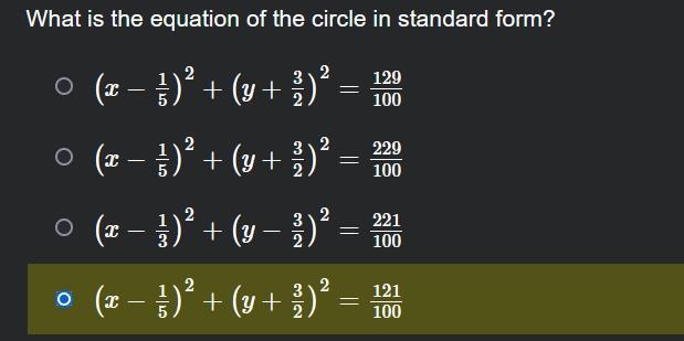 HELP ASPAPP The general form of an equation is x2+y2−25x+3y+1=0. What is the equation-example-1