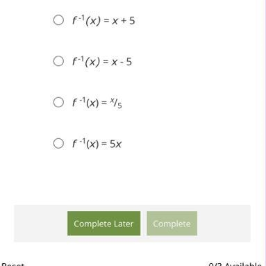 If f(x) = (x + 5), find the inverse of f.-example-1