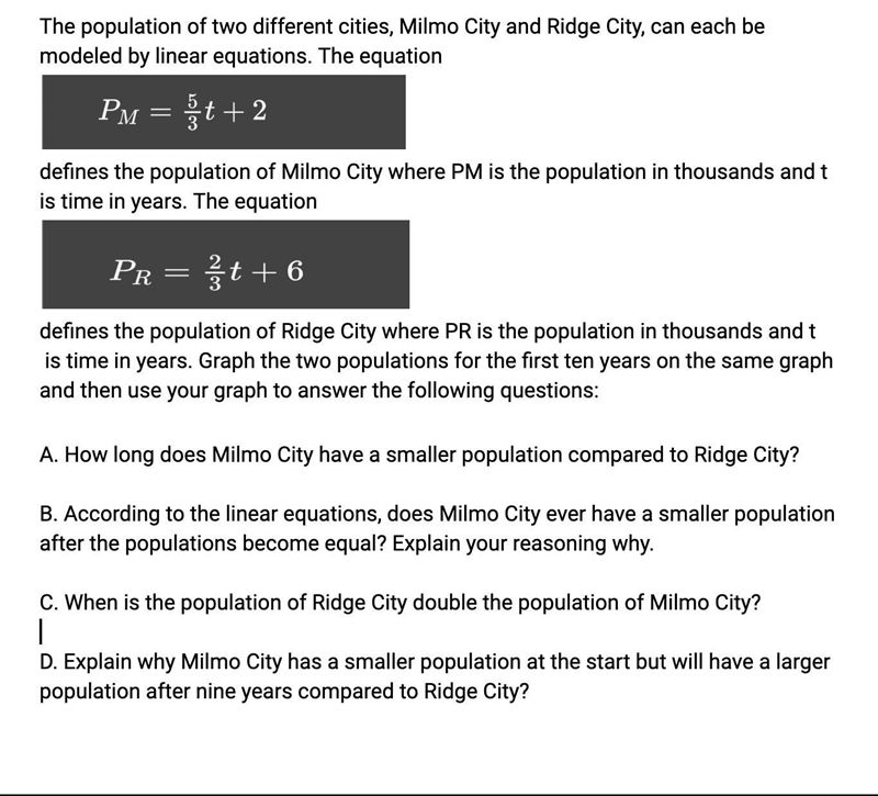 A. How long does Milmo City have a smaller population compared to Ridge City?B. According-example-1