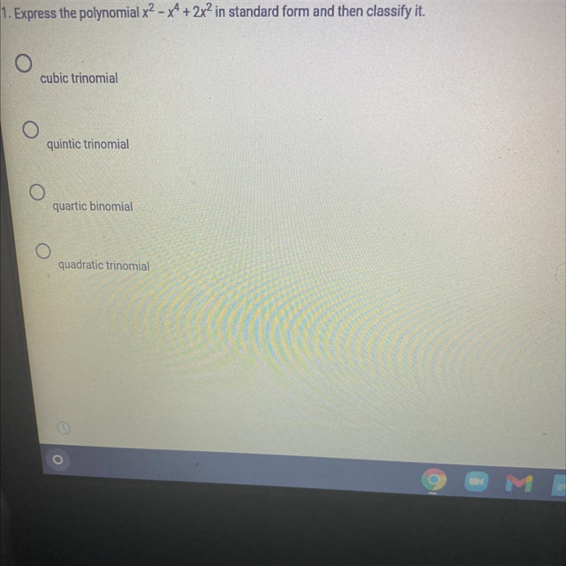 Express the polynomial in standard form and then classify it-example-1