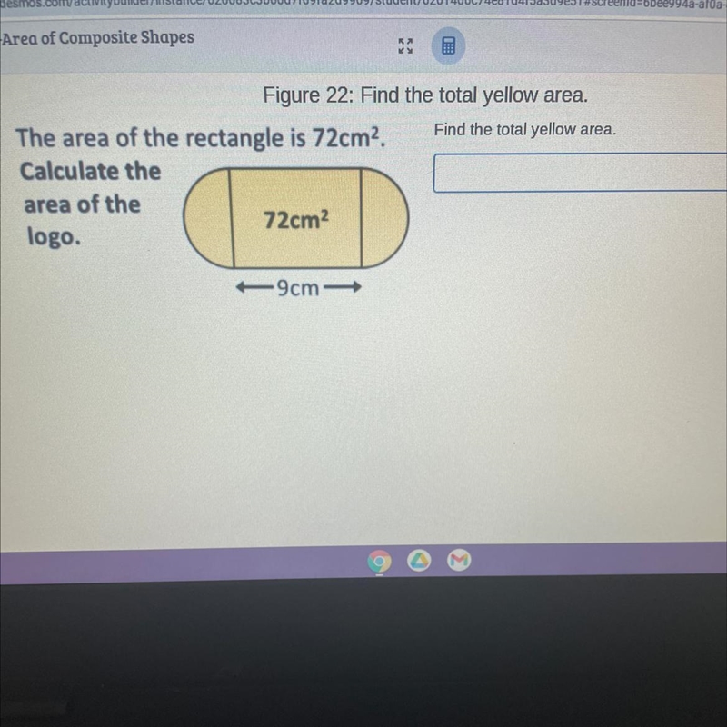 Figure 22: Find the total yellow area. The area of the rectangle is 72cm2. Find the-example-1