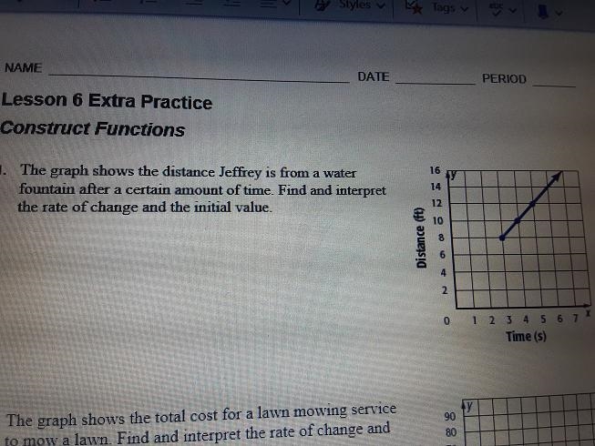 the graph shows the distance jeffery is from a water fountain after a certain amout-example-1