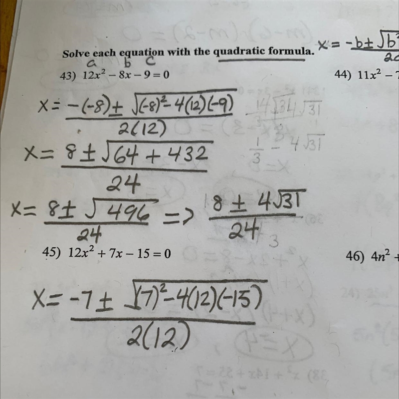 Number 43 is the one problem that I need some guidance with. Solve each equation with-example-1