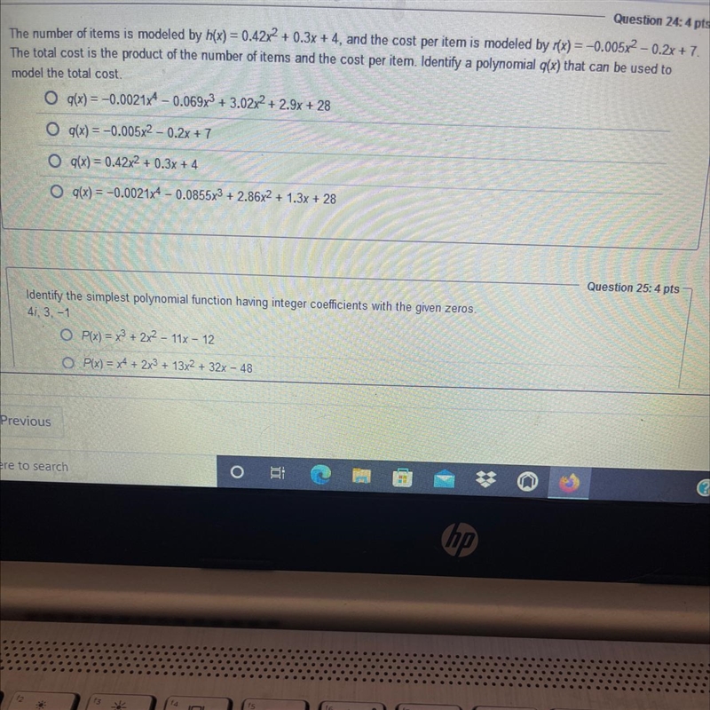 Identify the polynomial that can be used to model the total cost.-example-1