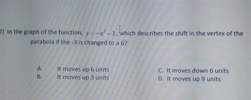 in the graph of the functio Y = x^2 -3, which describes the shift in the vertex of-example-1