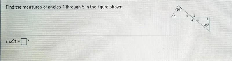 Find the measures of angles 1 through 5 in the figure shown.-example-1