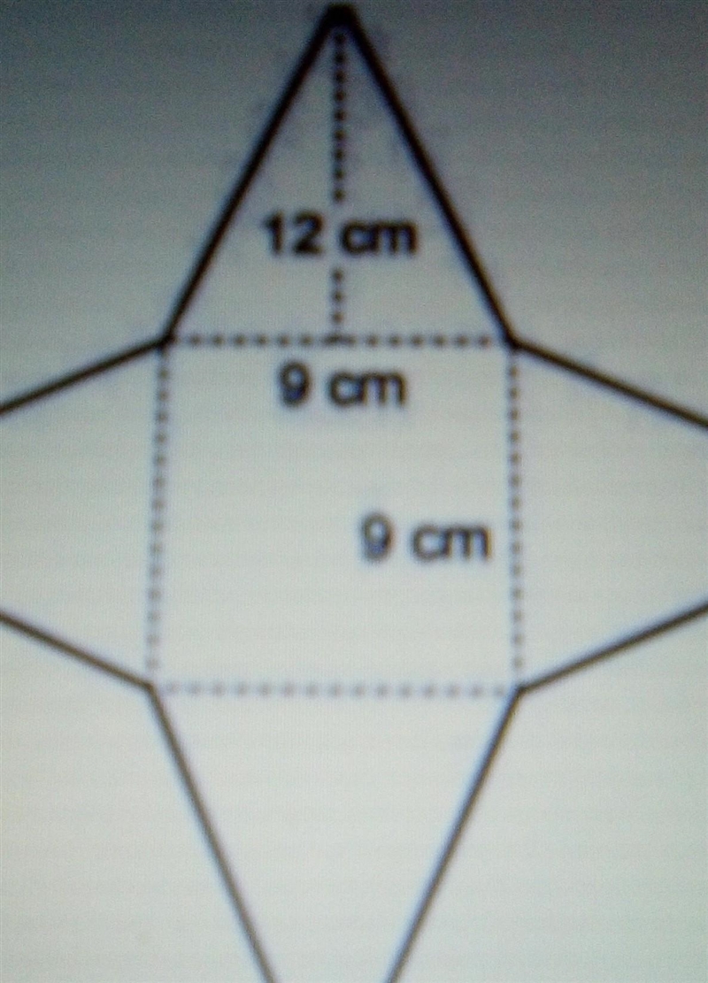 Question:Find the total surface area of the square pyramid.A.216 CM2B.81 CM2C.297 CM-example-1