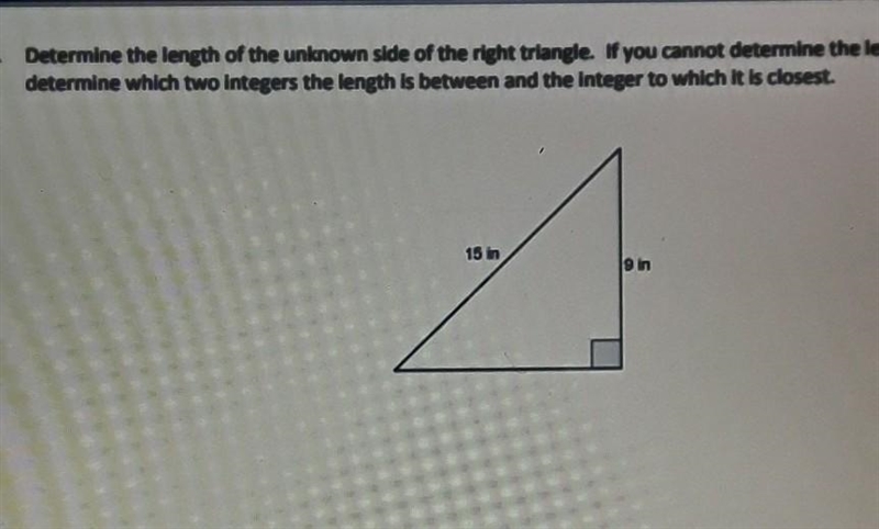 Determine the length of the unknown side of the right angle-example-1