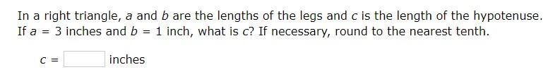 In a right triangle, a and b are the lengths of the legs and c is the length of the-example-1